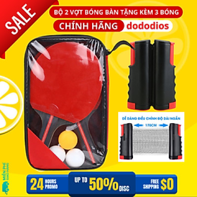 Bộ 2 vợt bóng bàn tặng kèm 3 bóng, cọc lưới rút chính hãng dododios GF005TS + Trụ Lưới Bóng Bàn Rút Gọn Chính Hãng dododios Chất Liệu ABS Cao Cấp Chiều Dài Điều Chỉnh Tới 1,7m Vừa Bàn Bóng Bàn