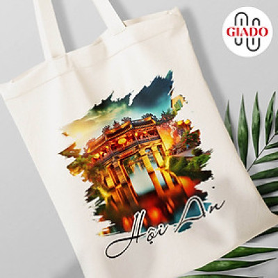 Túi canvas GIADO, túi vải bố, túi tote mẫu Hội An chùa Cầu ban đêm