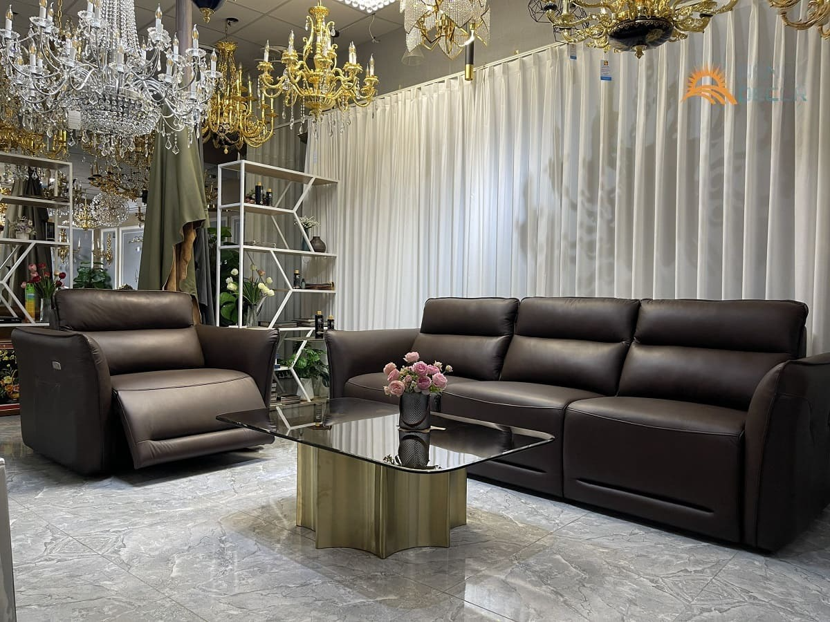Combo ghế sofa chỉnh điện 100% da bò Italy Juno sofa màu nâu – SFDCT01 2m7 hàng cao cấp chuẩn da bò nhập khẩu Ý