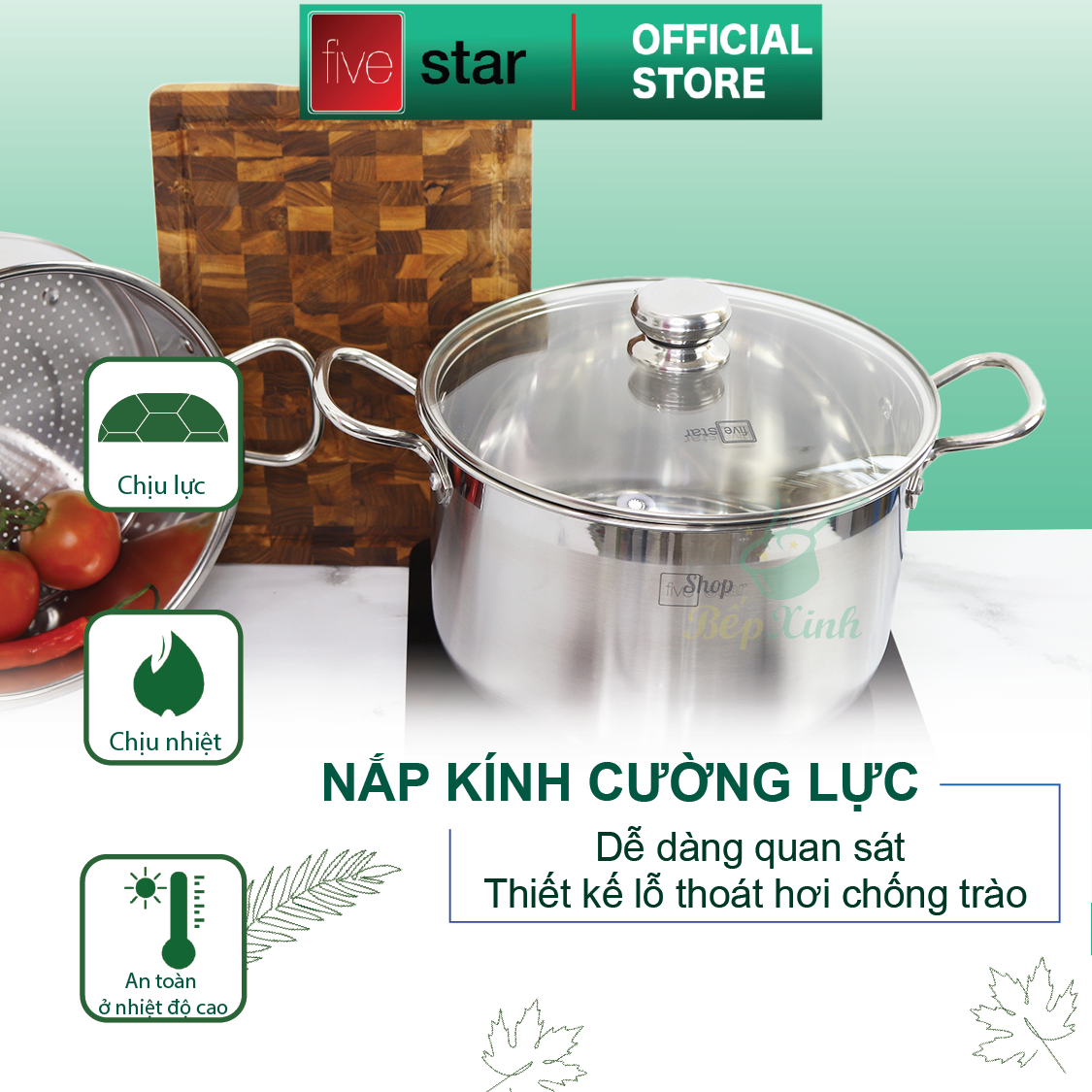Bộ xửng hấp Standard inox 430 nắp kính ( 30CM ) , 3 đáy dùng tốt bếp từ , hồng ngoại , gas