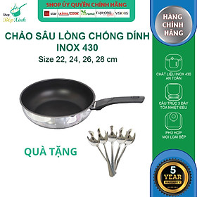 Chảo inox chống dính sâu lòng cao cấp Fivestar 24cm / 26cm / 28cm tặng 5 muỗng ăn , tay cầm cách nhiệt