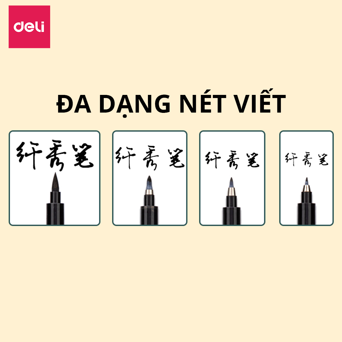 Bút Viết Thư Pháp Hán Tự Calligraphy Kanji Tiếng Trung Nhật Hàn Ngòi Lông Nhiều Kích Cỡ Deli - Brush Pen Phù Hợp Luyện Chữ Nét Trang Trí Sổ Có Thể Thêm Mực - 75514 75515 75516