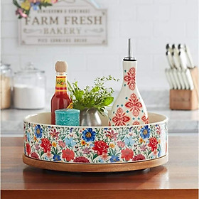 Khay sứ đế gỗ tròn xoay The Pioneer Woman Brilliant Blooms 12" Hàng chính hãng
