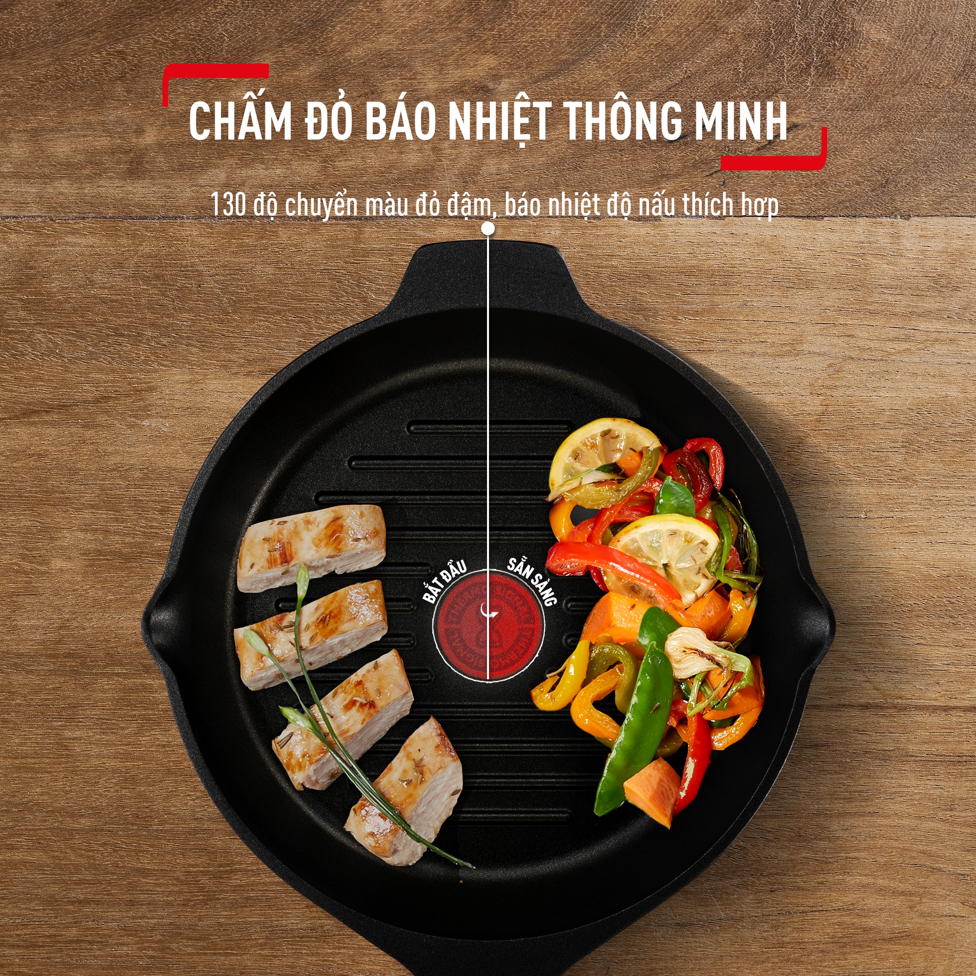 Chảo đúc cao cấp nướng, chiên Tefal Robusto có miệng rót 26cm