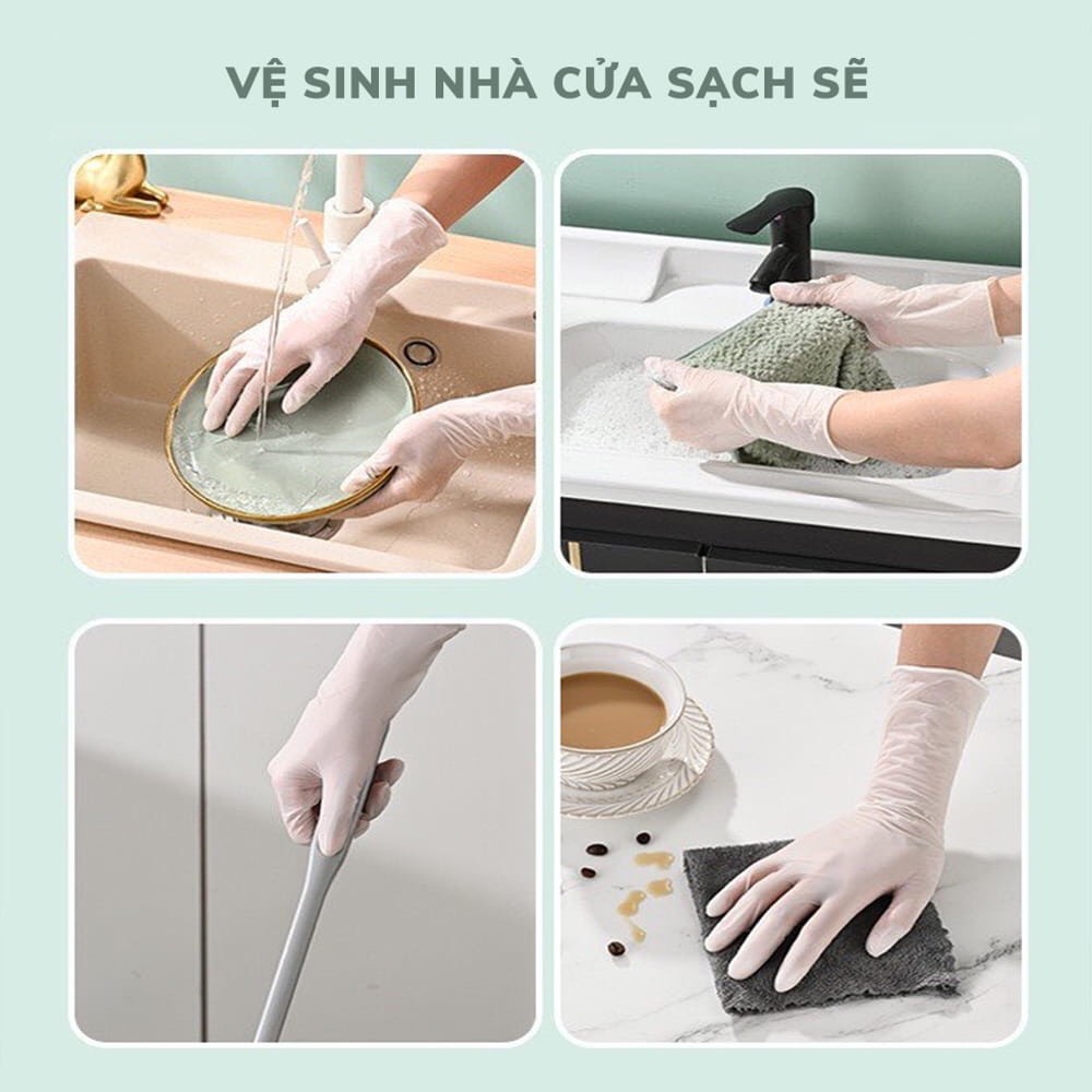 Găng tay cao su siêu dai làm bếp nấu ăn rửa chén, hộp 30 bao tay nhà bếp đa năng tái sử dụng nhiều lần