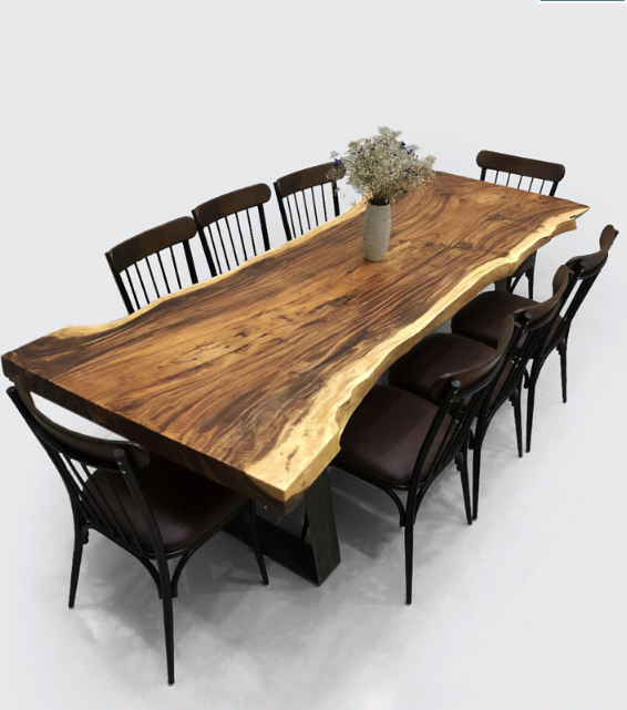 Bộ bàn 8 ghế gỗ me Tây nguyên khối CTMTBD3 Tundo 2m38 x 71/88 x 76 cm gỗ dày 7cm