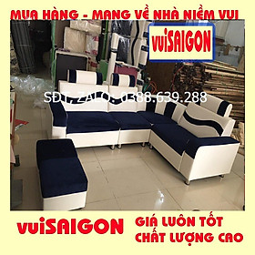 Ghế sopha nệm mút chữ L hiện đại trẻ trung xinh đẹp - tặng 1 bàn kính và hai ghế đôn xinh - phù hợp mọi gia đình