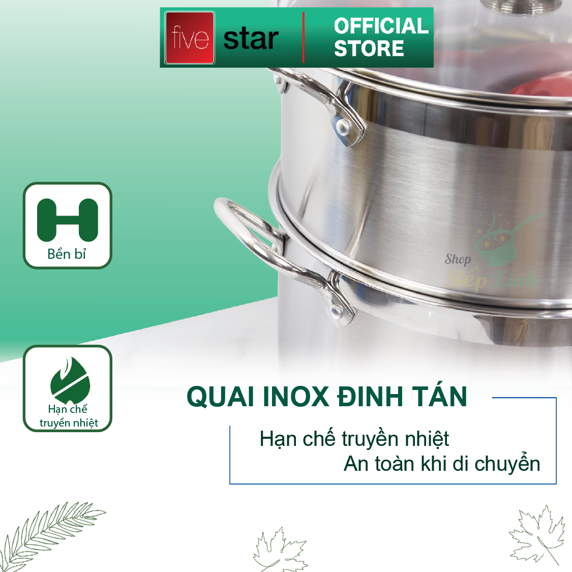 Bộ xửng hấp Standard inox 430 nắp kính ( 30CM ) , 3 đáy dùng tốt bếp từ , hồng ngoại , gas