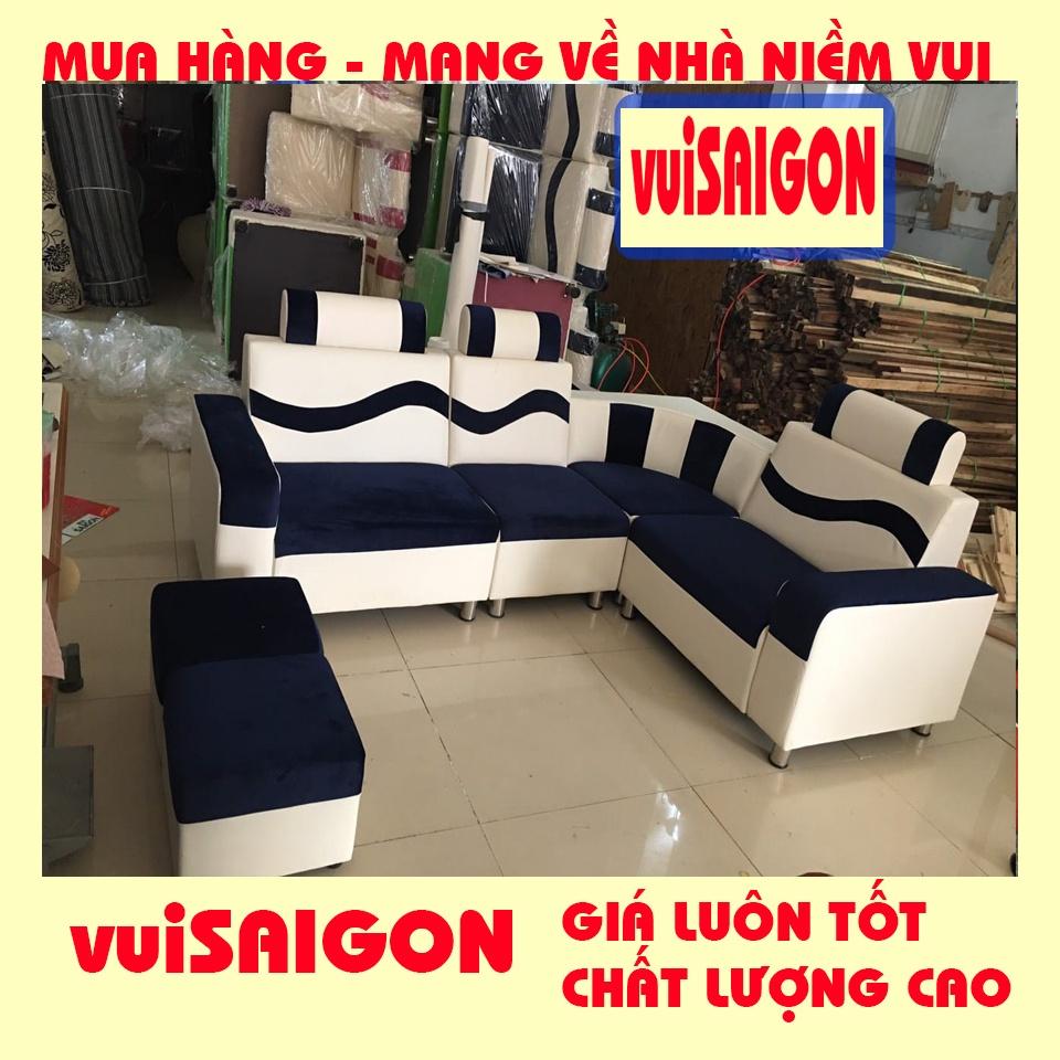 Ghế Sofa nệm mút 2m1 x 1m6 , mẫu hiện đại đẹp bền giá tại xưởng VuiSAIGON, Tặng kèm 1 bàn kính và 2 ghế đôn xinh xắn