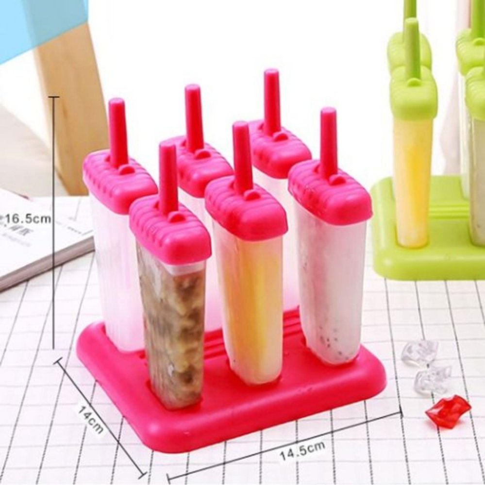 Bộ Khuôn Làm Kem Tại Nhà 6 Que - TẶNG muỗng ăn inox ( giao màu ngẫu nhiên )