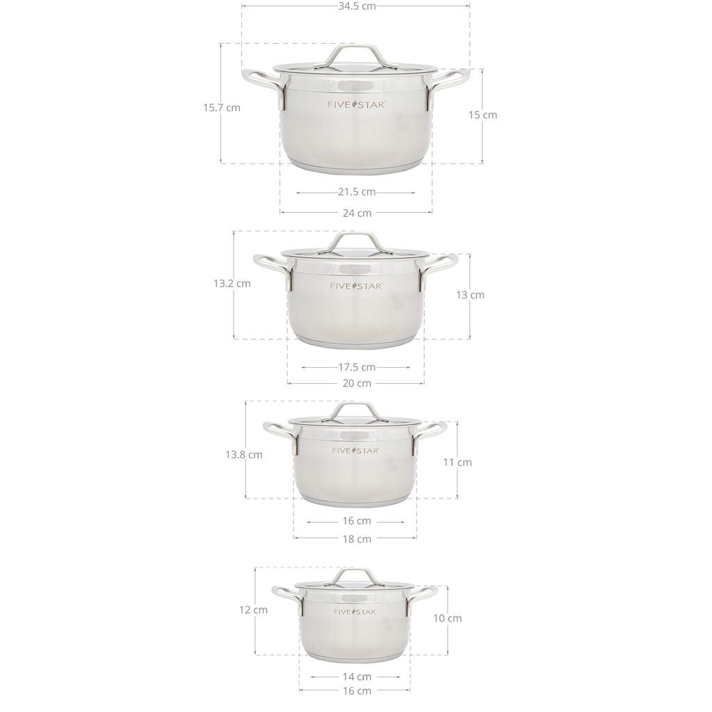 Bộ nồi xửng inox cao cấp FIVESTAR 5 chiếc 3 đáy bếp từ , inox 304 vancover , nắp inox (tặng 10 muỗng ăn)