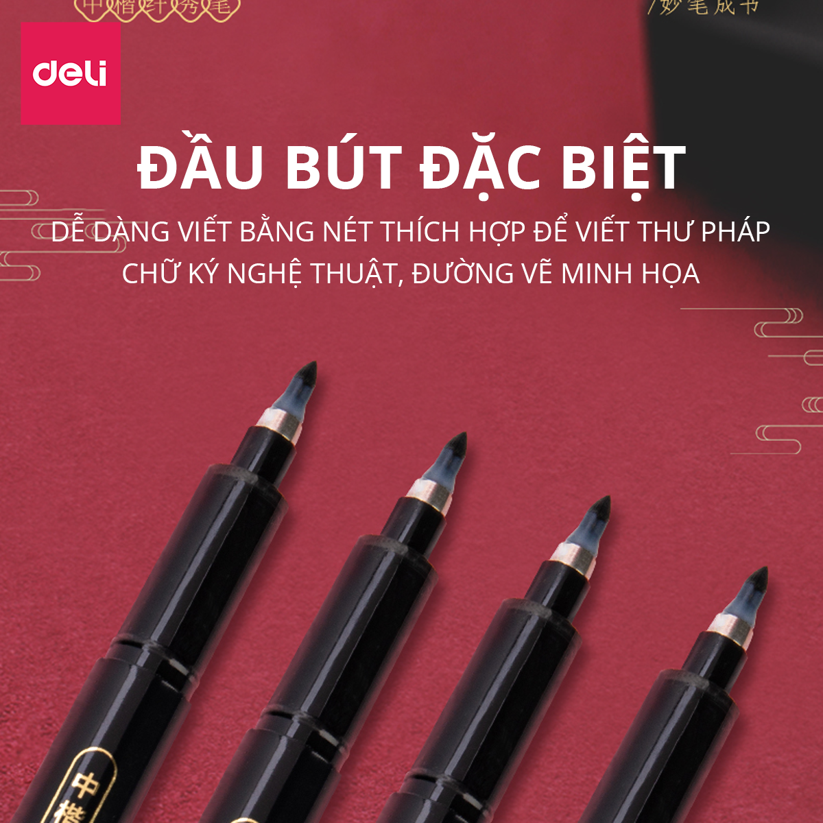 Bút Viết Thư Pháp Hán Tự Calligraphy Kanji Tiếng Trung Nhật Hàn Ngòi Lông Nhiều Kích Cỡ Deli - Brush Pen Phù Hợp Luyện Chữ Nét Trang Trí Sổ Có Thể Thêm Mực - 75514 75515 75516