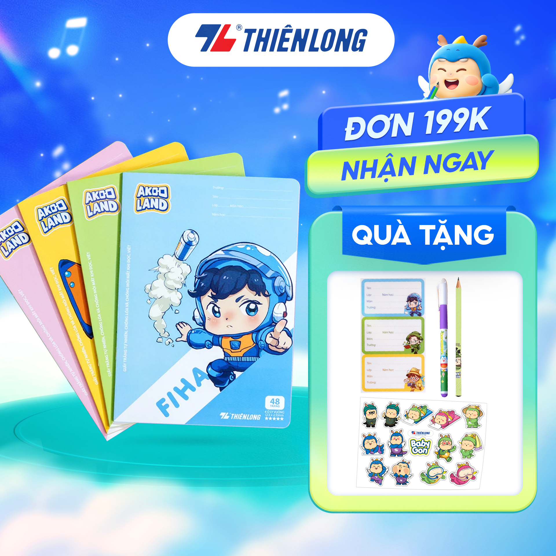 Combo 5/10 Tập học sinh chống lóa 96 trang 4 ô ly vuông 2mm 100gsm Thiên Long NB-117/AK - PB Akooland - Mẫu ngẫu nhiên
