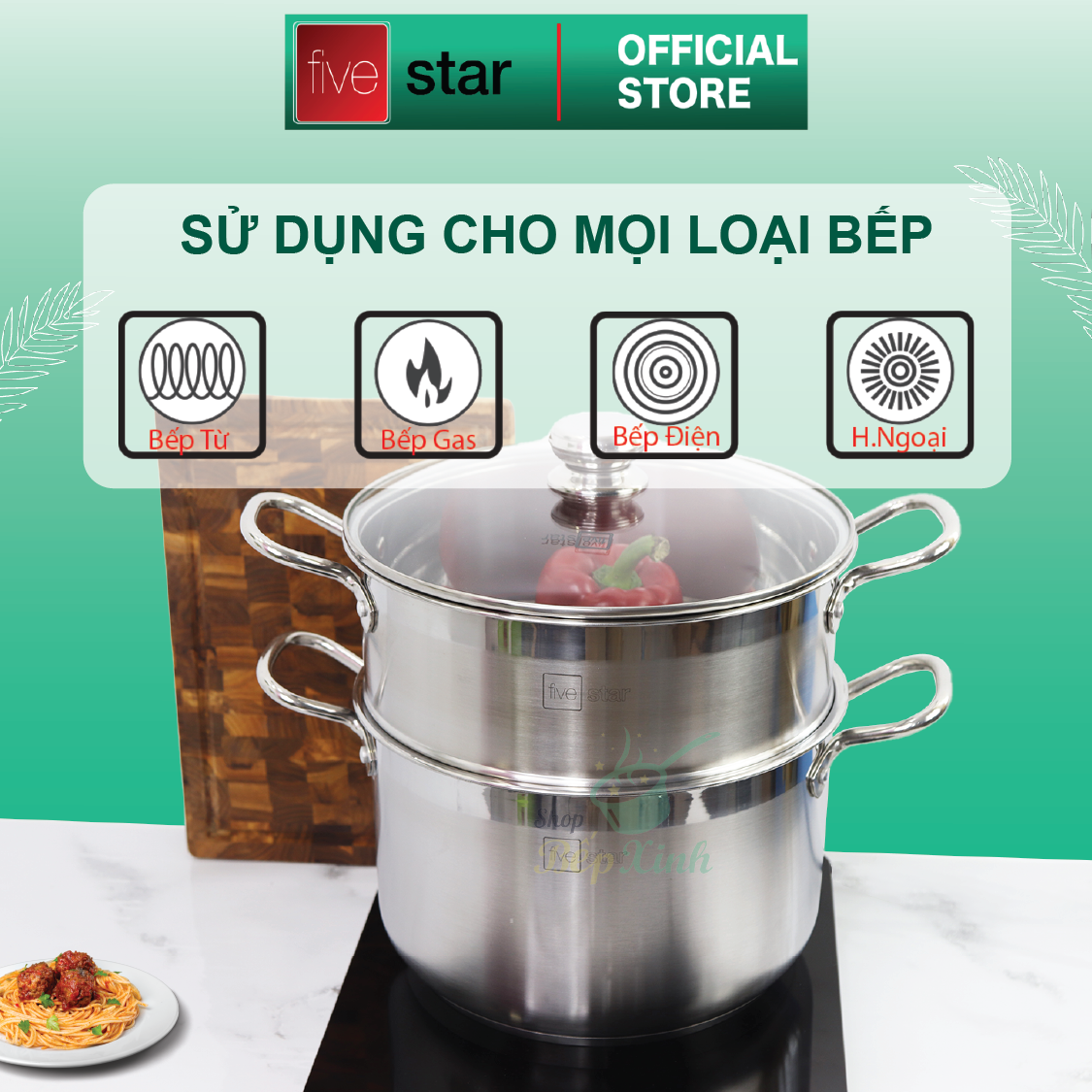 Bộ xửng hấp Standard inox 430 nắp kính ( 30CM ) , 3 đáy dùng tốt bếp từ , hồng ngoại , gas