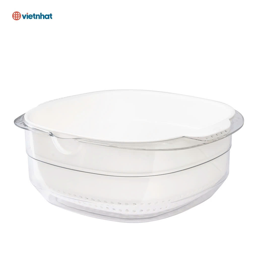 Bộ thau rổ vuông trong HOKORI nhựa VIỆT NHẬT cao cấp - Rửa rau củ quả, trộn thực phẩm - Hàng chính hãng