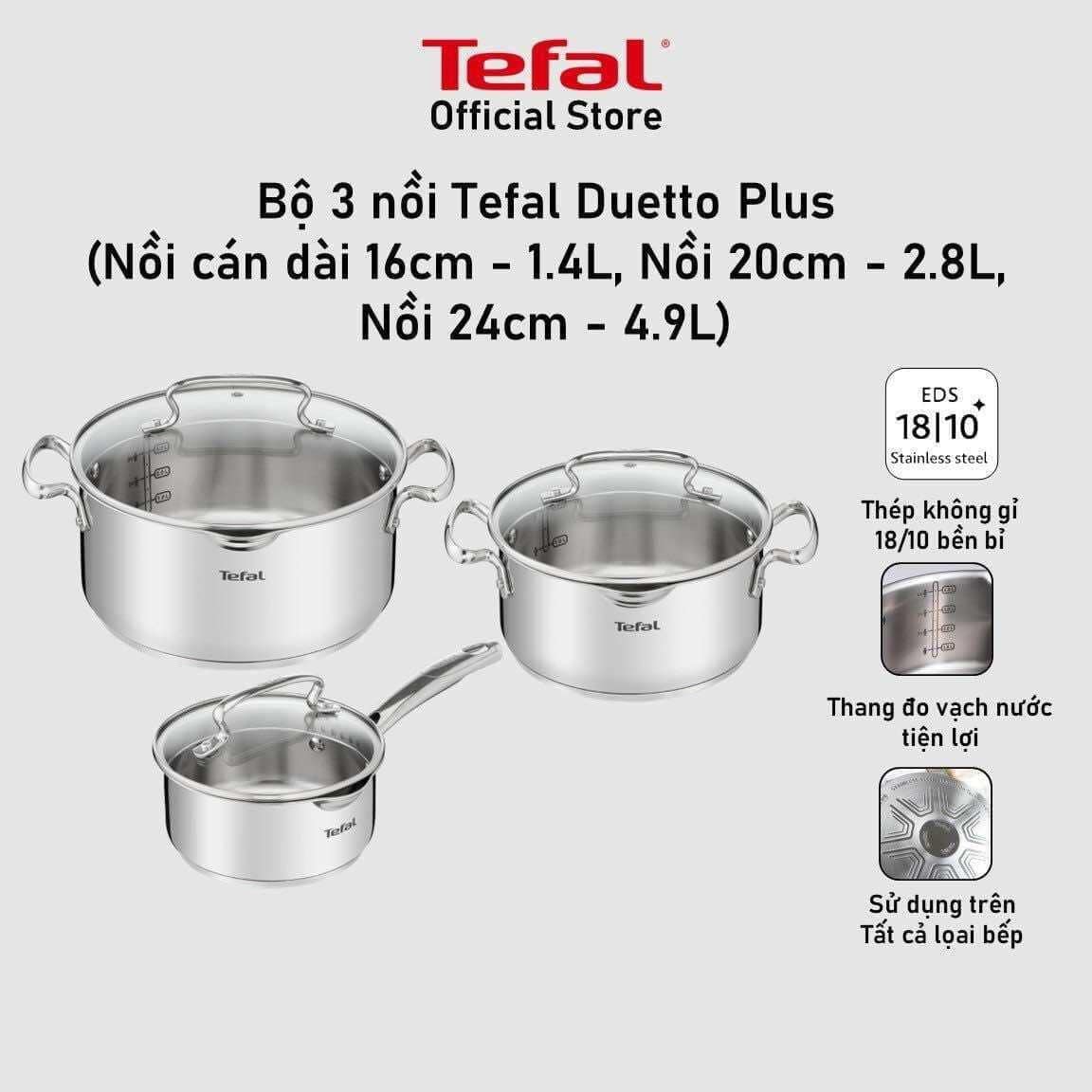 Bộ 3 nồi inox Tefal Duetto Plus G719S674 Hàng chính hãng