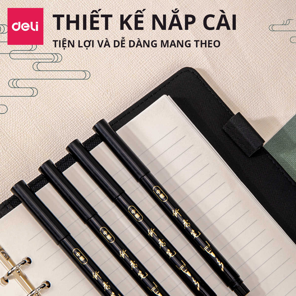 Bút Viết Thư Pháp Hán Tự Calligraphy Kanji Tiếng Trung Nhật Hàn Ngòi Lông Nhiều Kích Cỡ Deli - Brush Pen Phù Hợp Luyện Chữ Nét Trang Trí Sổ Có Thể Thêm Mực - 75514 75515 75516