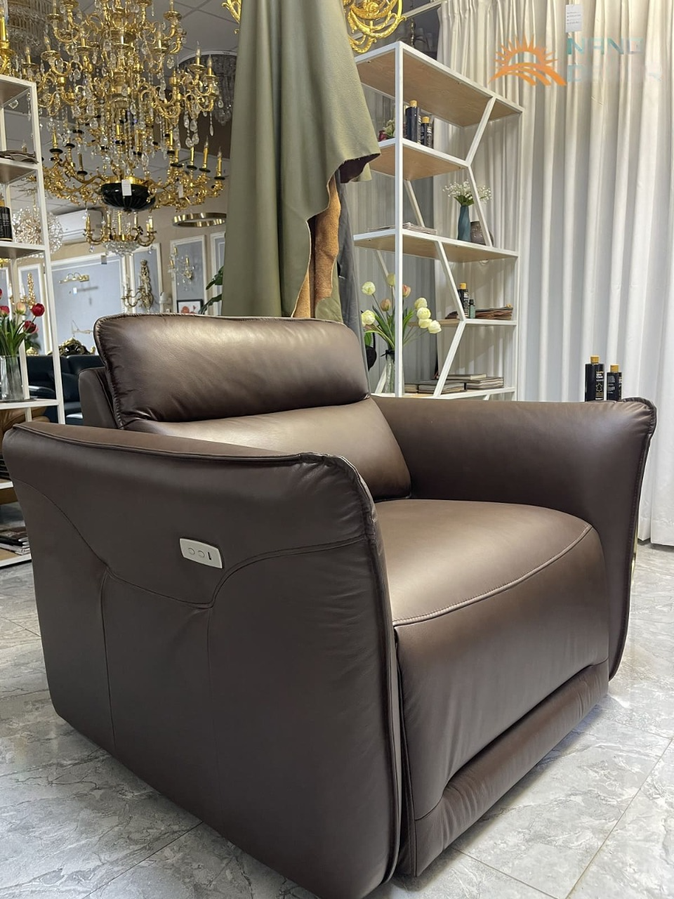 Combo ghế sofa chỉnh điện 100% da bò Italy Juno sofa màu nâu – SFDCT01 2m7 hàng cao cấp chuẩn da bò nhập khẩu Ý