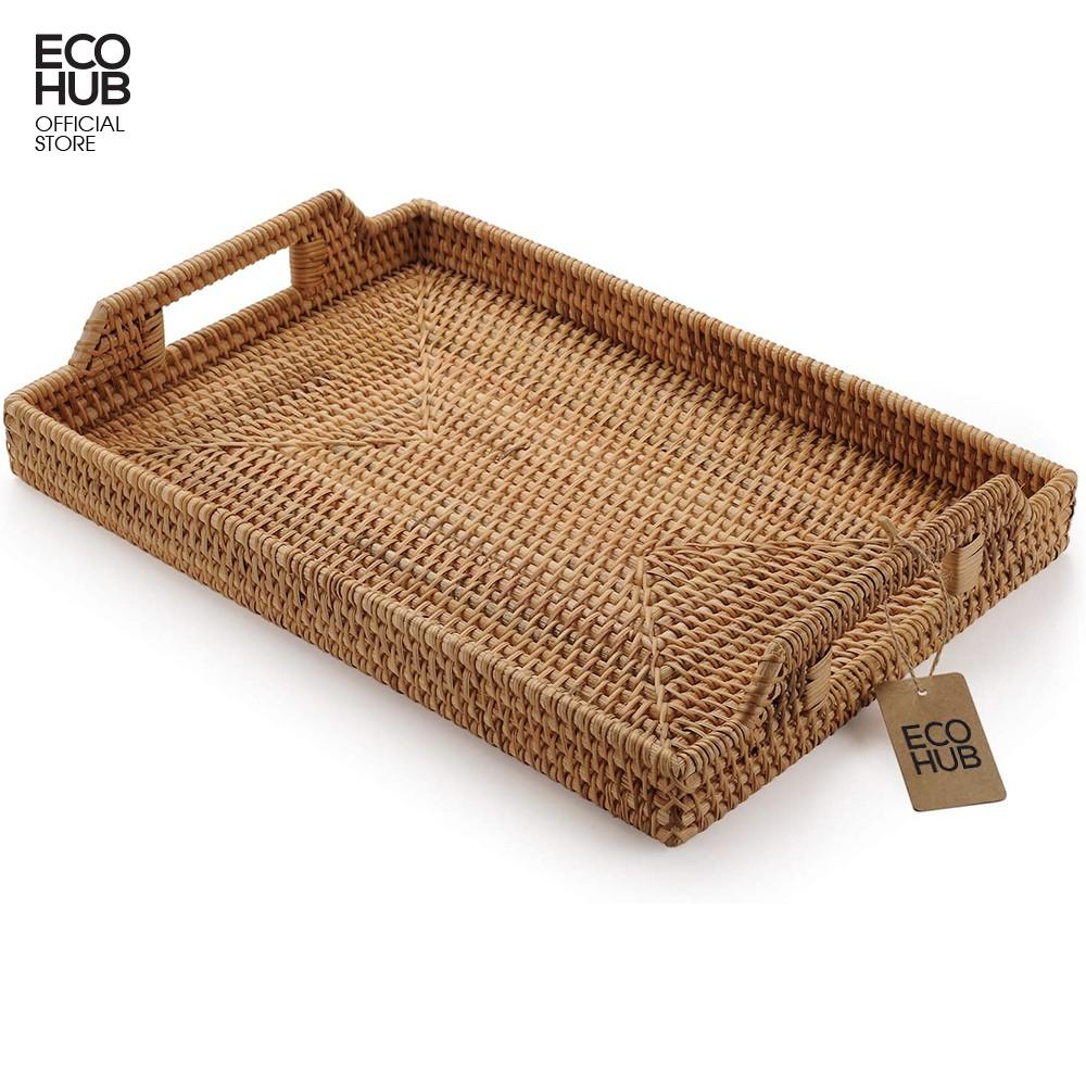 Khay mây guột chữ nhật có tay cầm đựng hoa quả, đồ ăn, decor, không bị mốc tiện dụng | EH066