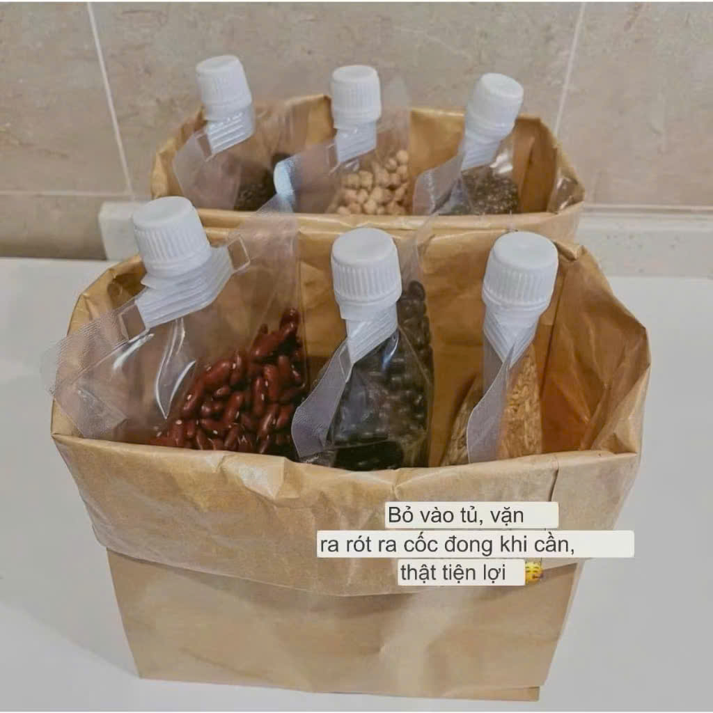 Set 10 Túi Đựng Bảo Quản Hạt Đồ Khô Ngũ Cốc Dung Tích 500ml Tặng Kèm Phễu Đổ Hạt Siêu Tiện Lợi - HÀNG CHÍNH HÃNG MINIIN