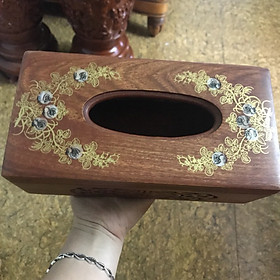Hộp Gỗ Hình Chữ Nhật 22cm x 10cm Chạm Hoa Văn Xà Cừ Đựng Khăn Giấy Anh Chị Để nhà và để trong xe hơi cũng được xài hoài xài mãi bền đẹp sang rẻ ạ