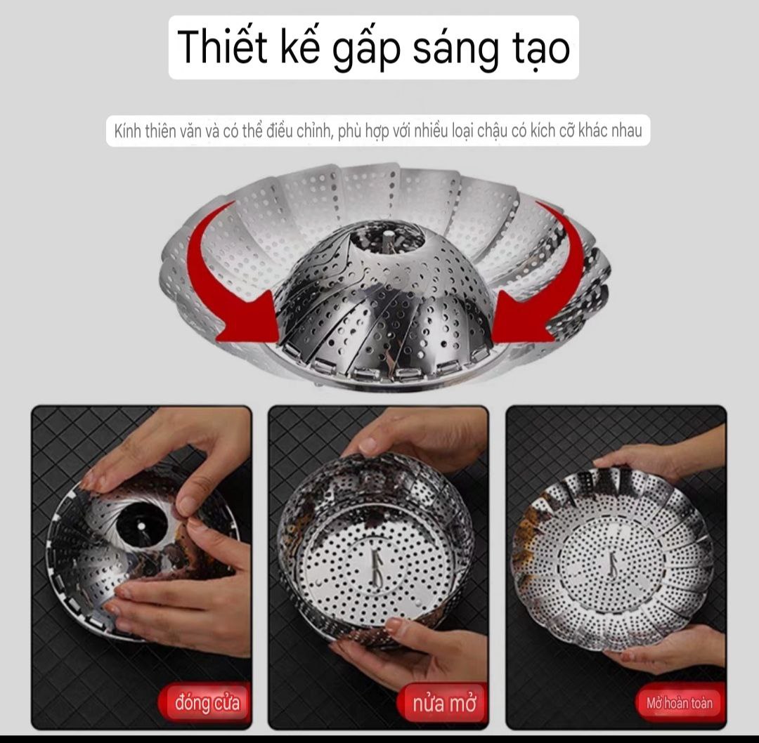 Vỉ hấp inox nồi hấp gấp gọn đa năng thông minh - dùng để hấp được tất cả các loại xoong nồi