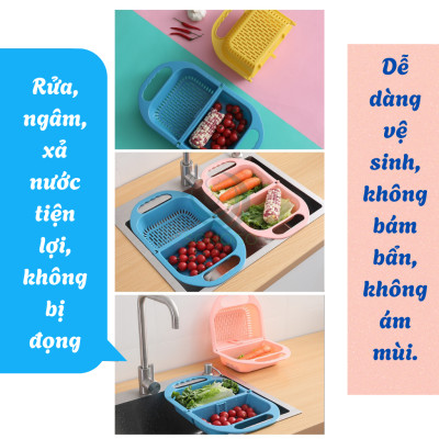 Rổ Rửa Thực Phẩm Kèm Thau Tiện Lợi -Rổ Nhựa Thông Minh Đa Năng Cho Nhà Bếp -Rổ Xả Nước Gập Gọn Cầm Tay -Rổ Rửa Rau Gập Gọn