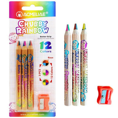 Vỉ 3 Bút Chì Màu 4 Trong 1 - 12 Màu Kèm Chuốt - Acmeliae 43069