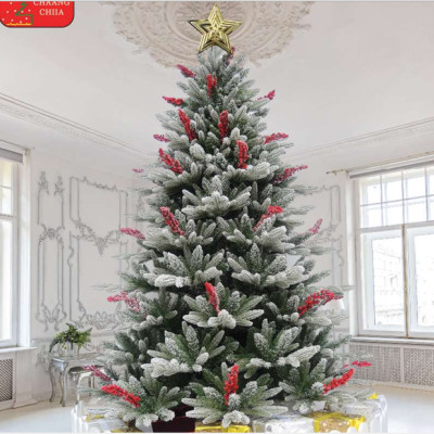 Cây thông pe phủ tuyết gắn trái đỏ 2m4 - Cây cao cấp đẹp sang trọng - Cây tự động bung