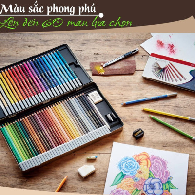 Combo bút chì màu đa năng STABILO Carbothello 24 màu - Hộp thiếc 24 màu + Tuyển tập tô màu SVCB (CLC1424MB)