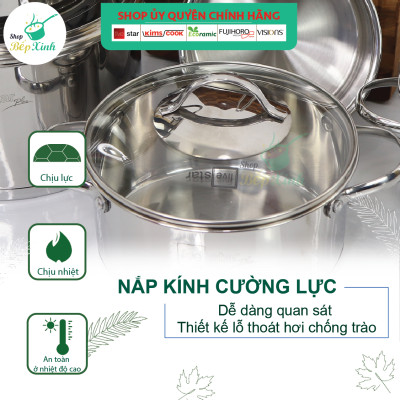 Bộ Nồi Inox 304 Bếp Từ 3 Đáy Kit 5 Món Fivestar Tặng 1 vá canh