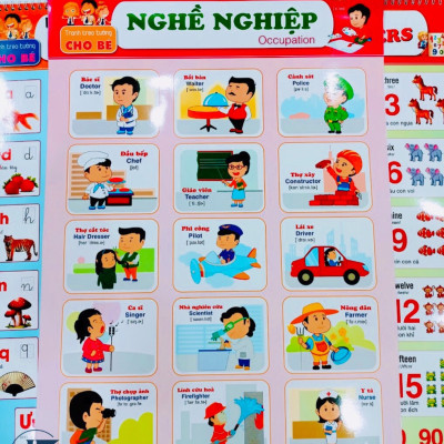 ￼Tranh lò xo- Bộ Tranh Treo Tường 6 Tờ 12 Chủ Đề dành cho bé (Song ngữ Việt Anh)