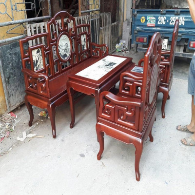 Bàn Ghế Móc Mỏ Gỗ Gụ Mặt Đá