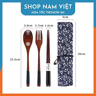 Set Muỗng Đũa Gỗ Du Lịch Phong Cách Nhật Bản Bộ 4 Món