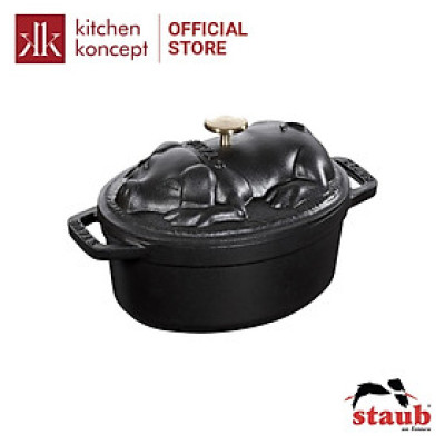 Nồi Oval Staub Nắp Hình Con Heo – Màu Đen – 17cm