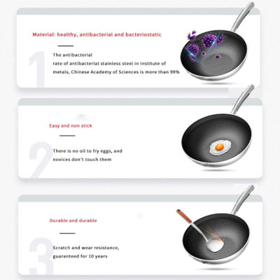 Chảo sâu lòng sử dụng công nghệ phủ chống dính là khoan khắc bề mặt inox 304 cao cấp DSP - Có 2 kích thước 32cm và 34cm - HÀNG NHẬP KHẨU