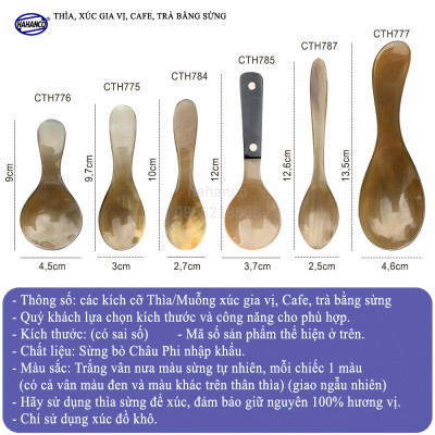 Muỗng/Thìa Bằng Sừng HAHANCO (Đủ Mẫu) Xúc Gia Vị /Cafe /Trà /Giúp Gia Vị Không Mất Mùi