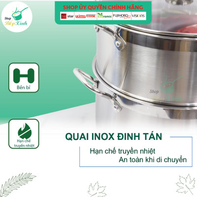 Bộ Nồi Xửng Hấp Inox 430 Bếp Từ 3 Đáy Nắp Kính Fivestar Tặng 5 Muỗng Ăn (28cm)
