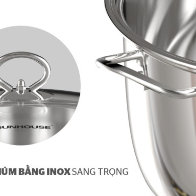 Bộ nồi Inox 5 đáy Sunhouse SHG788 Dùng Cho Bếp Từ và Mọi Loại Bếp