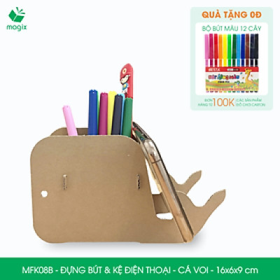 MFK08B - Đựng bút & kệ điện thoại bằng giấy carton - Hộp bút kiểu dáng Cá voi - 16x6x9 cm