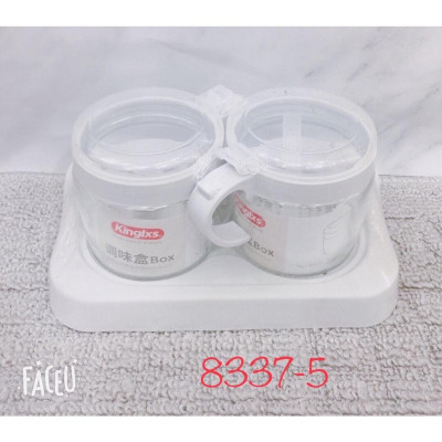Bộ 2 hũ đựng gia vị thủy tinh Kinglxs cao cấp có khay ( giao ngẫu nhiên )
