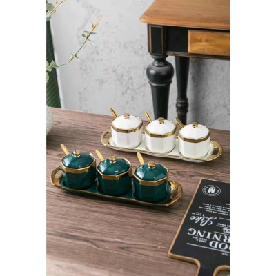 BỘ 3 HŨ ĐỰNG GIA VỊ SỨ KẺ SỌC VIỀN VÀNG CAO CẤP