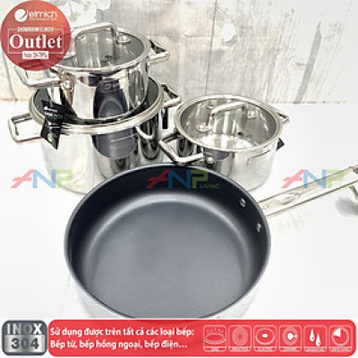 Bộ 4 Nồi Chảo Inox 304 Đáy Liền Khối Elmich Trimax ECO EL-8004 size 18, 20, 26, chảo 26cm 
