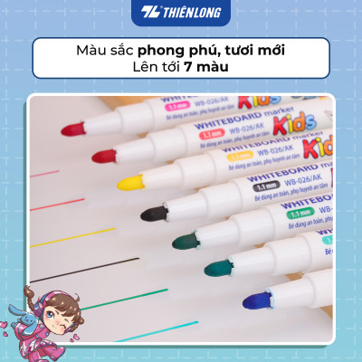 Hộp 7 Bút lông bảng - Whiteboard Marker Thiên Long WB-026/AK - Phiên bản Akooland