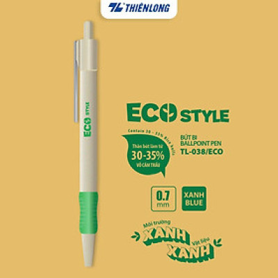 Bút bi Thiên Long ECO Style TL-038/ECO - Chất liệu từ vỏ cám trấu - Mực Xanh