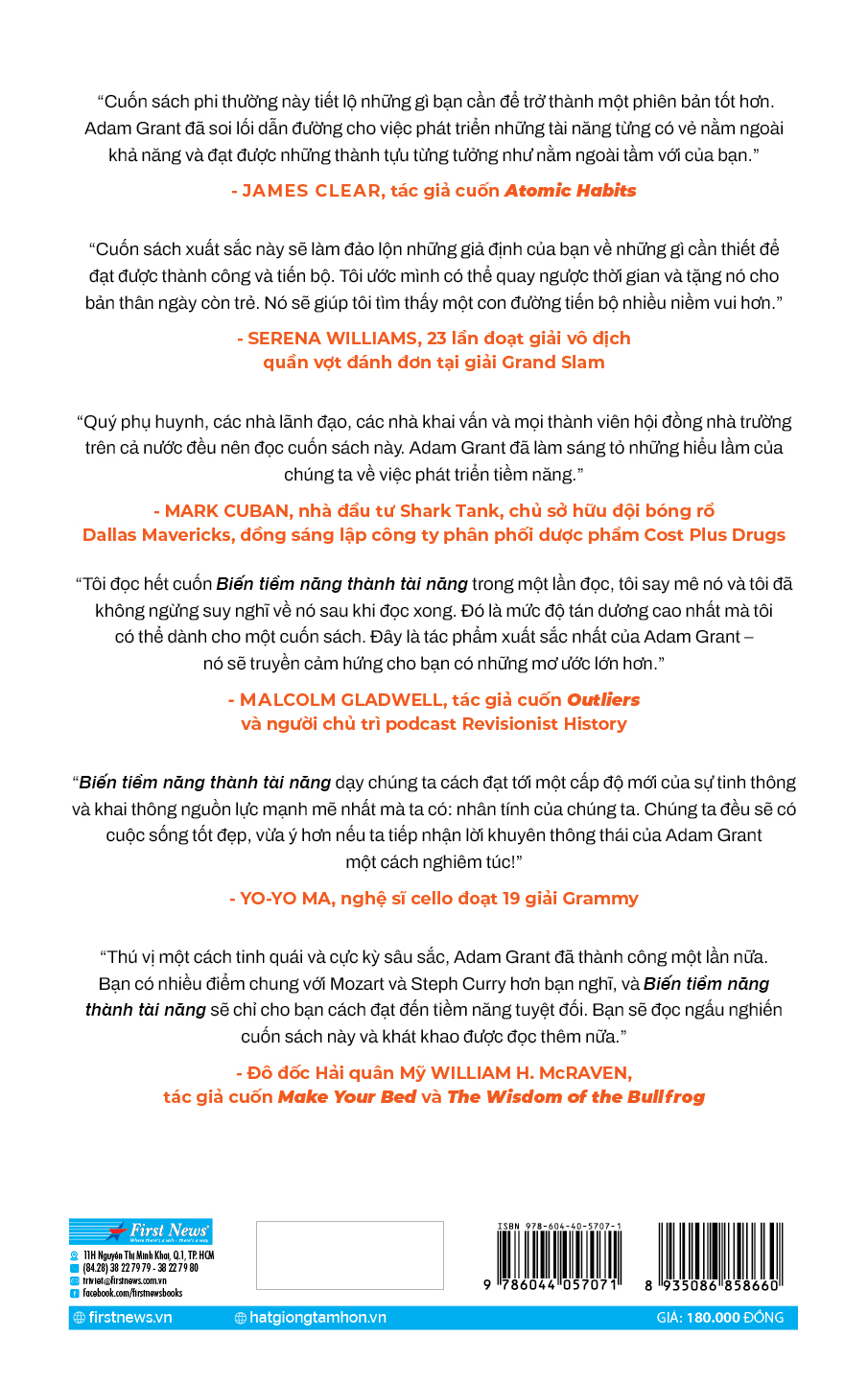 BIẾN TIỀM NĂNG THÀNH TÀI NĂNG - Adam Grant - Vũ Lập Nhật dịch - First News