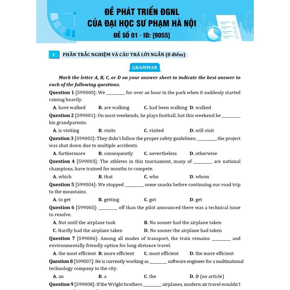 Sách Bộ đề đánh giá năng lực Tiếng anh, ôn thi ĐGNL Hà Nội, HCM, Sư phạm HN 2025 - Moonbook