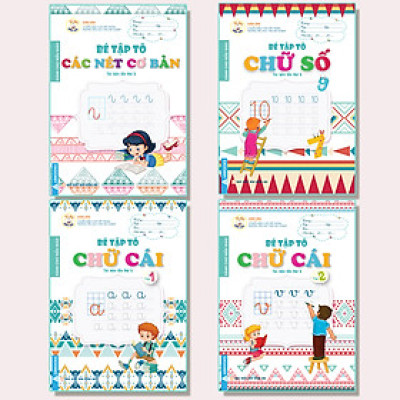 Combo Bộ Sách Bé Tập Tô - Dành Cho Mẫu Giáo: Bé Tập Tô Chữ Cái Tập 1 + 2, Chữ Số, Các Nét Cơ Bản (Bộ 4 Cuốn)