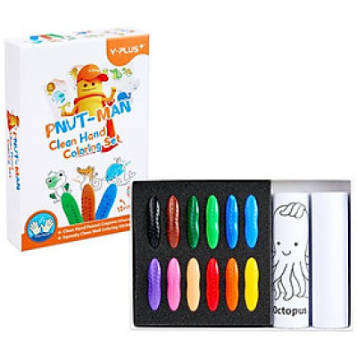 Hộp 12 Màu Sáp Peanut Và Tranh Tô Màu Dán Tường - Y Plus+ CP210600