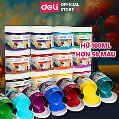 Màu Nước Acrylic Dmast Dạng Hũ 100ml Cao Cấp Deli - Dùng Để Custom Trên Vải Giày Tường Đá Full Bảng Màu Vẽ Chuyên Nghiệp